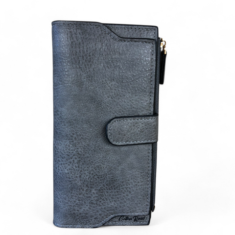Cotton Road Wallet: Large GREY PU Leather Wallet with CLIP