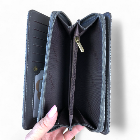 Cotton Road Wallet: Large GREY PU Leather Wallet with EMBOSSED Pattern detailing