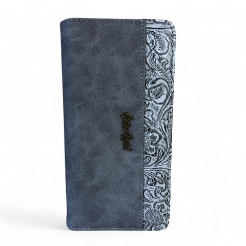 Cotton Road Wallet: Large GREY PU Leather Wallet with EMBOSSED Pattern detailing