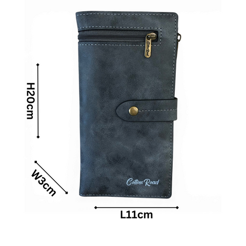 Cotton Road Wallet: Large GREY PU Leather Wallet with OUTSIDE ZIP Pocket