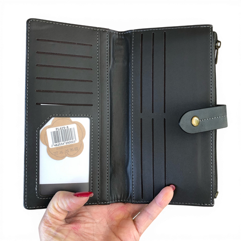 Cotton Road Wallet: Large GREY PU Leather Wallet with OUTSIDE ZIP Pocket