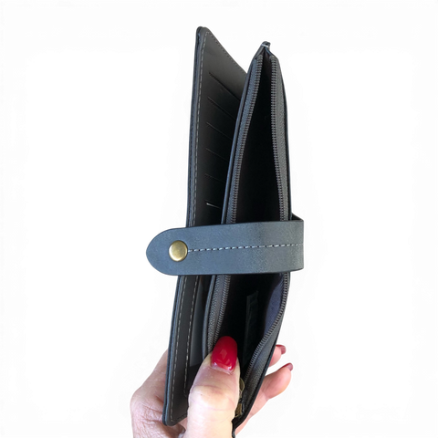 Cotton Road Wallet: Large GREY PU Leather Wallet with OUTSIDE ZIP Pocket