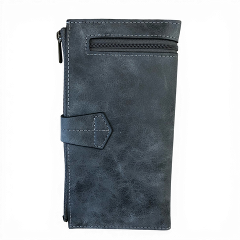 Cotton Road Wallet: Large GREY PU Leather Wallet with OUTSIDE ZIP Pocket