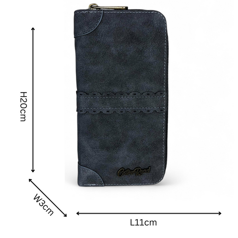 Cotton Road Wallet: Large GREY PU Leather Wallet with TRIM