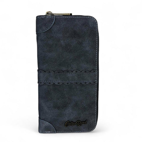 Cotton Road Wallet: Large GREY PU Leather Wallet with TRIM