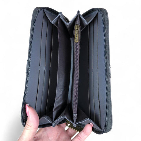 Cotton Road Wallet: Large GREY PU Leather Wallet with TRIM