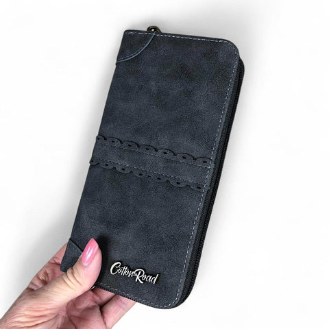 Cotton Road Wallet: Large GREY PU Leather Wallet with TRIM