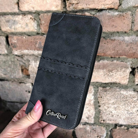 Cotton Road Wallet: Large GREY PU Leather Wallet with TRIM
