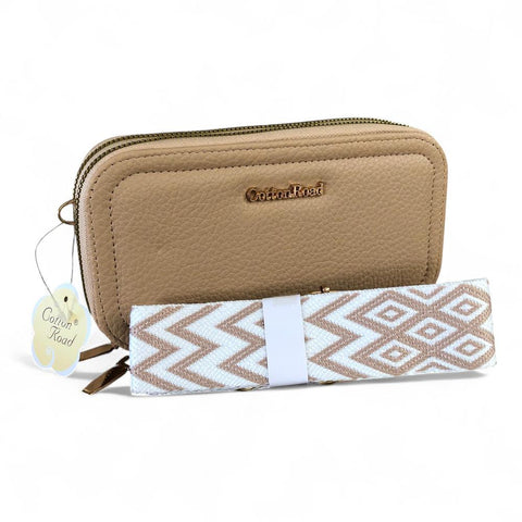 Cotton Road Wallet: Large KHAKI PU Leather Cellphone Sling Wallet