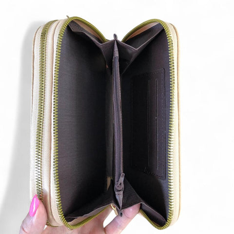 Cotton Road Wallet: Large KHAKI PU Leather Cellphone Sling Wallet