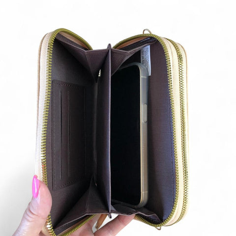 Cotton Road Wallet: Large KHAKI PU Leather Cellphone Sling Wallet