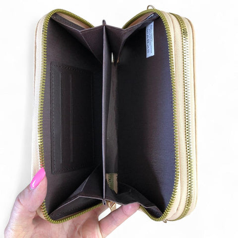 Cotton Road Wallet: Large KHAKI PU Leather Cellphone Sling Wallet