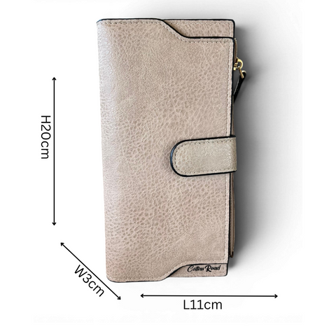 Cotton Road Wallet: Large KHAKI PU Leather Wallet with CLIP