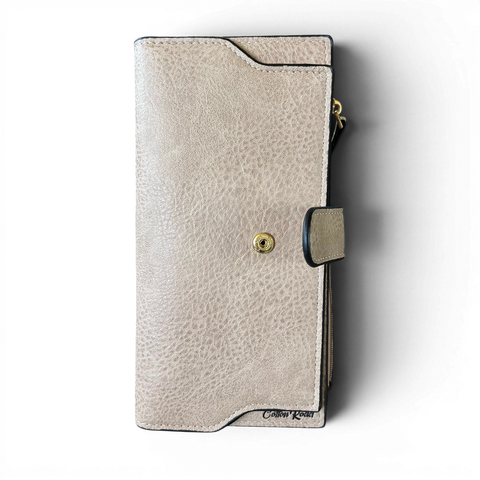 Cotton Road Wallet: Large KHAKI PU Leather Wallet with CLIP
