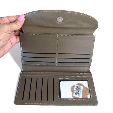 Cotton Road Wallet: Large KHAKI PU Leather Wallet with CLIP