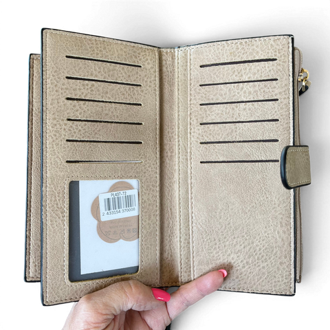 Cotton Road Wallet: Large KHAKI PU Leather Wallet with CLIP