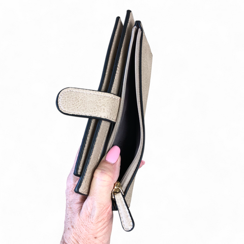 Cotton Road Wallet: Large KHAKI PU Leather Wallet with CLIP