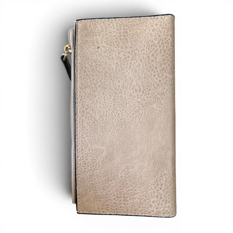 Cotton Road Wallet: Large KHAKI PU Leather Wallet with CLIP
