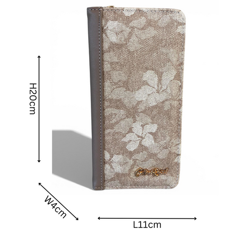 Cotton Road Wallet: Large KHAKI PU Leather Wallet with FLORAL detailing