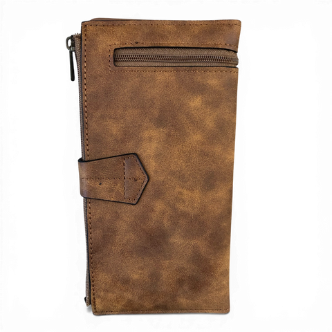 Cotton Road Wallet: Large KHAKI PU Leather Wallet with OUTSIDE ZIP Pocket