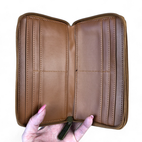 Cotton Road Wallet: Large KHAKI PU Leather Wallet with WINDMILL