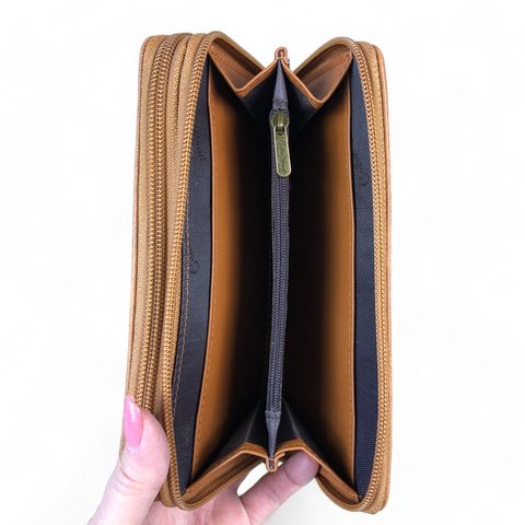 Cotton Road Wallet: Large KHAKI PU Leather Wallet with WINDMILL