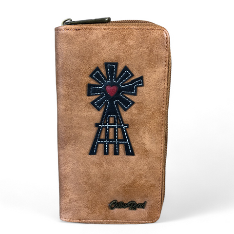 Cotton Road Wallet: Large KHAKI PU Leather Wallet with WINDMILL