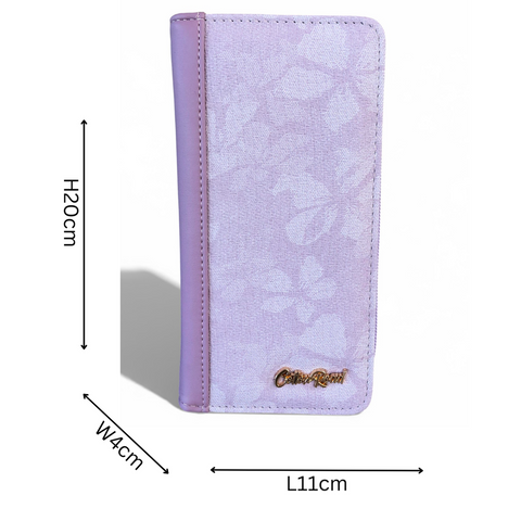 Cotton Road lilac floral PU leather handbag with matching wallet set featuring gold-tone hardware and multiple compartments