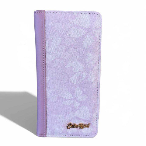 Cotton Road lilac floral PU leather handbag with matching wallet featuring gold-tone hardware and multiple compartments