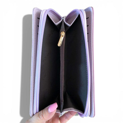 Cotton Road Wallet: Large LILAC PU Leather with FLORAL detailing