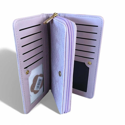 Cotton Road Wallet: Large LILAC PU Leather with FLORAL detailing