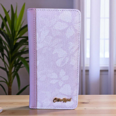 Cotton Road Wallet: Large LILAC PU Leather with FLORAL detailing