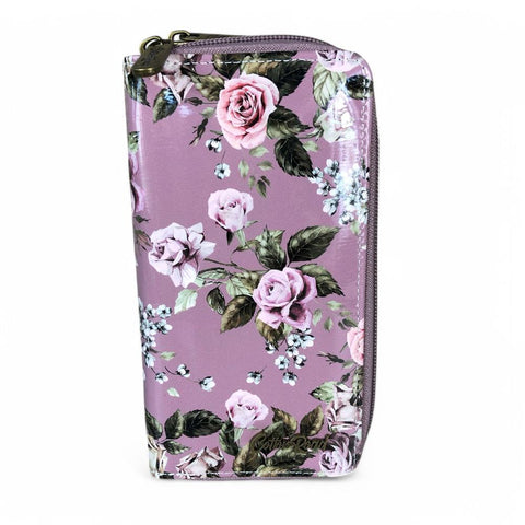 Cotton Road Wallet: Large MAUVE FLORAL PVC Wallet