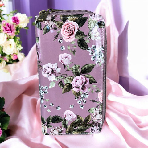 Cotton Road Wallet: Large MAUVE FLORAL PVC Wallet