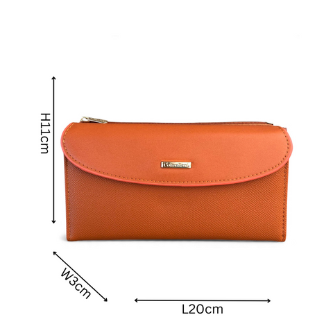 Cotton Road Wallet: Large ORANGE PU Leather Wallet with CLIP