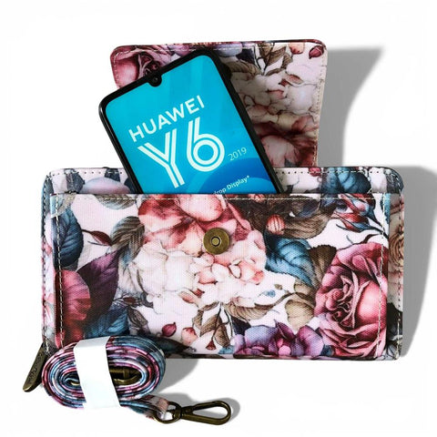 Cotton Road Wallet: Large PINK FLORAL PVC Cellphone Sling Wallet