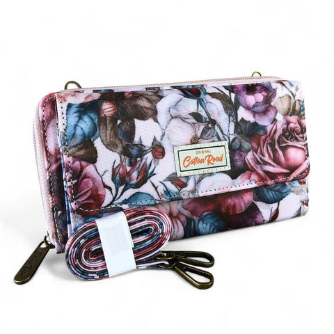 Cotton Road Wallet: Large PINK FLORAL PVC Cellphone Sling Wallet