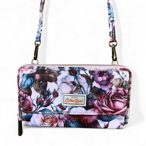 Cotton Road Wallet: Large PINK FLORAL PVC Cellphone Sling Wallet