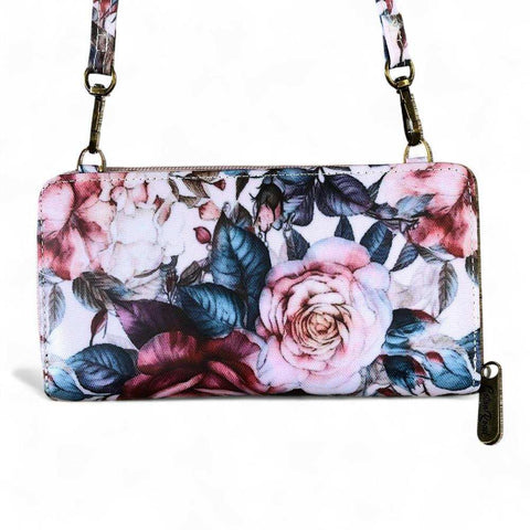 Cotton Road Wallet: Large PINK FLORAL PVC Cellphone Sling Wallet