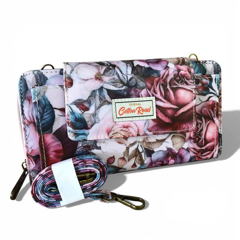 Cotton Road Wallet: Large PINK FLORAL PVC Cellphone Sling Wallet