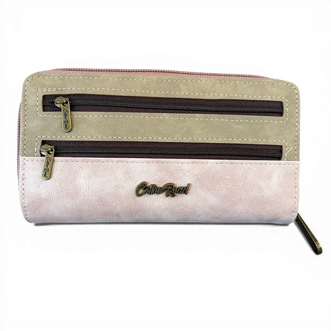 Cotton Road Wallet: Large PINK & KHAKI PU Leather Wallet
