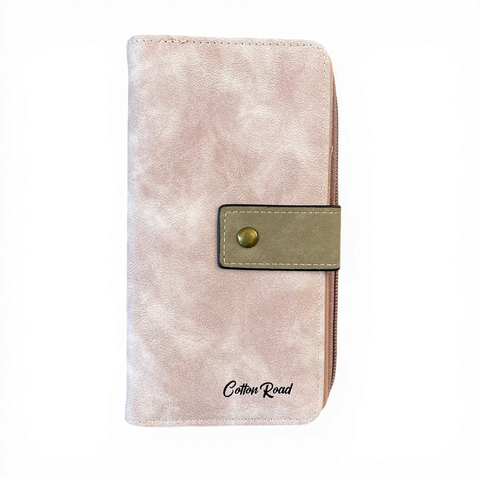 Cotton Road Wallet: Large PINK & KHAKI PU Leather Wallet
