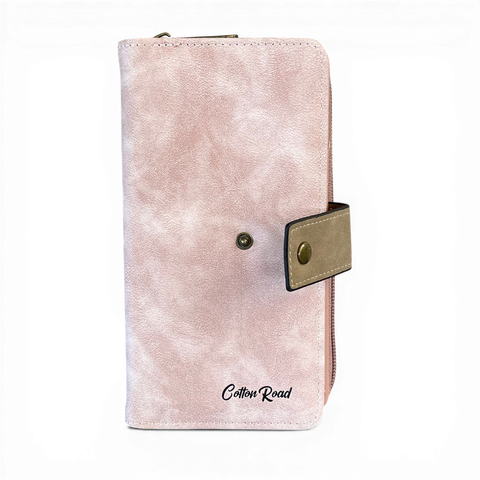 Cotton Road Wallet: Large PINK & KHAKI PU Leather Wallet