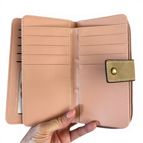 Cotton Road Wallet: Large PINK & KHAKI PU Leather Wallet