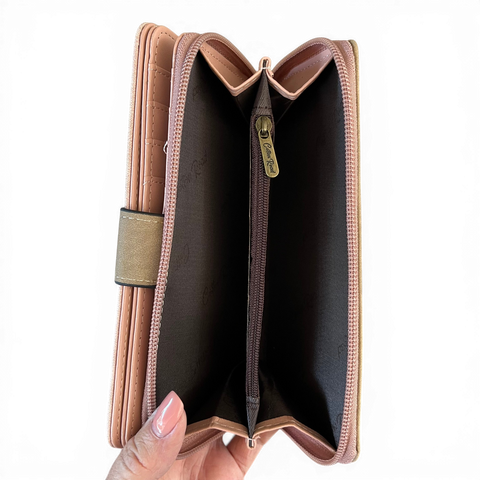 Cotton Road Wallet: Large PINK & KHAKI PU Leather Wallet