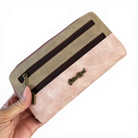 Cotton Road Wallet: Large PINK & KHAKI PU Leather Wallet