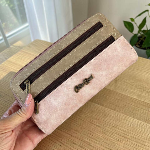 Cotton Road Wallet: Large PINK & KHAKI PU Leather Wallet
