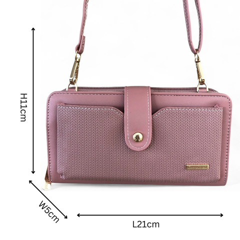 Cotton Road Wallet: Large PINK PU Leather Cellphone Sling Wallet with PATTERNED Pocket
