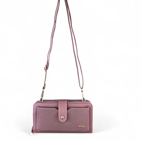 Cotton Road Wallet: Large PINK PU Leather Cellphone Sling Wallet with PATTERNED Pocket