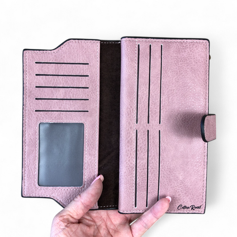 Cotton Road Wallet: Large PINK PU Leather Wallet with CLIP